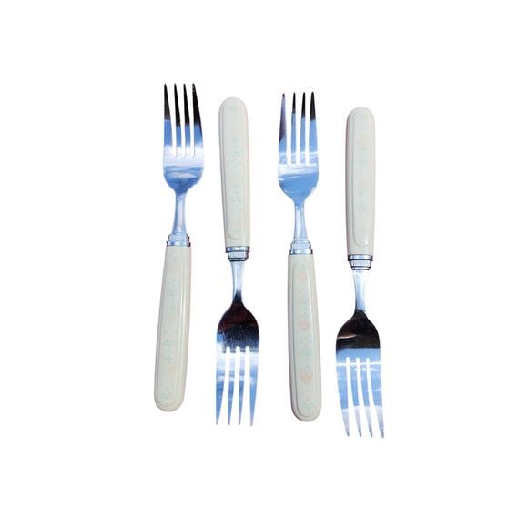 4 Corelle by Coring Forever Yours Stainless Forks Flatware Plastic MCM 8" VTG - Picture 1 of 8